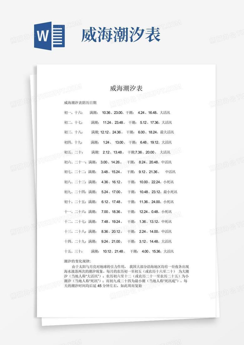 威海港潮汐表免费下载：获取精准数据，助您航海出行安全便捷